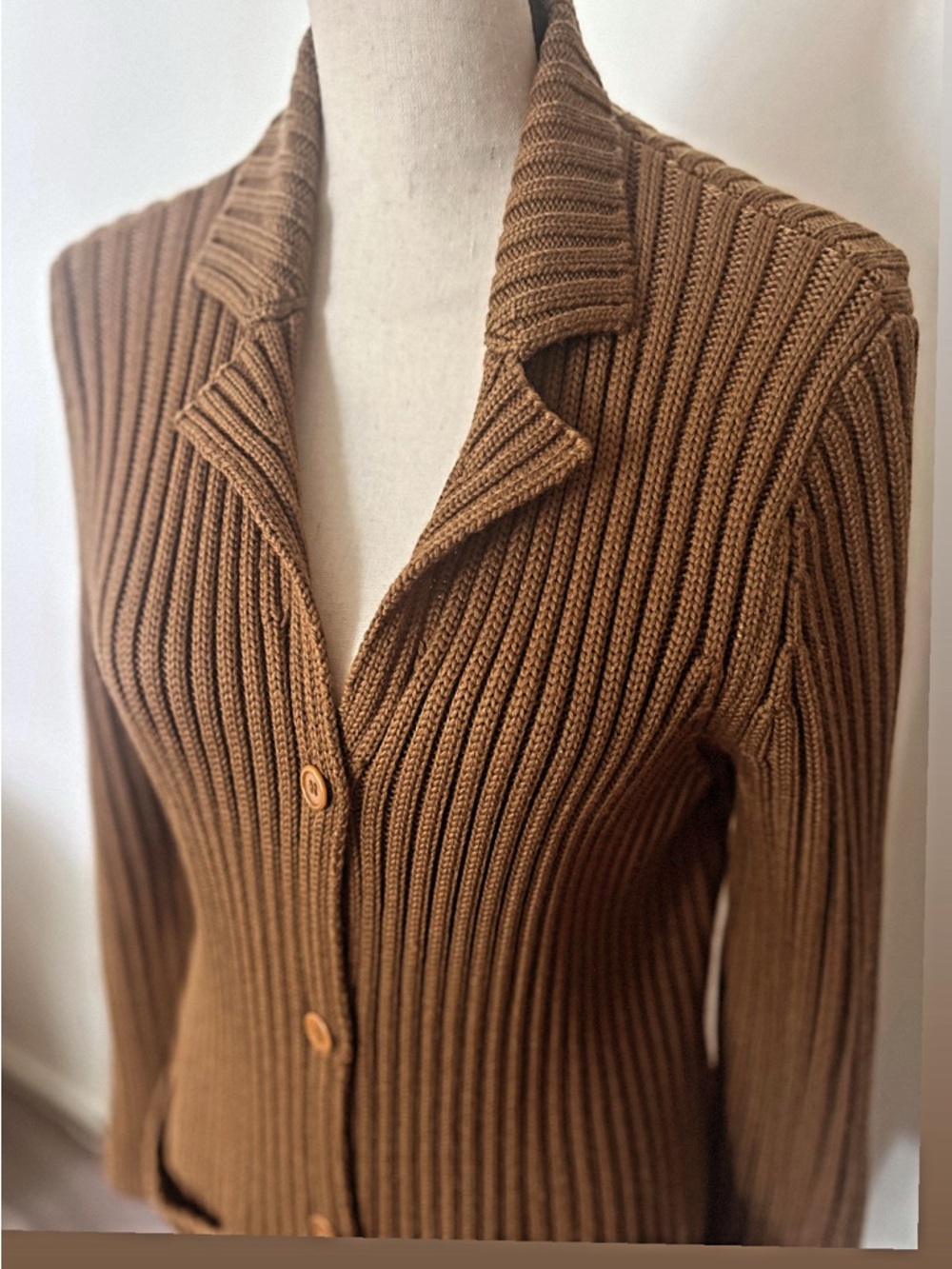 Jones New York Vintage Medium Merino Wool Ribbed Button Cardigan Y2K Minimalist - Picture 2 of 7